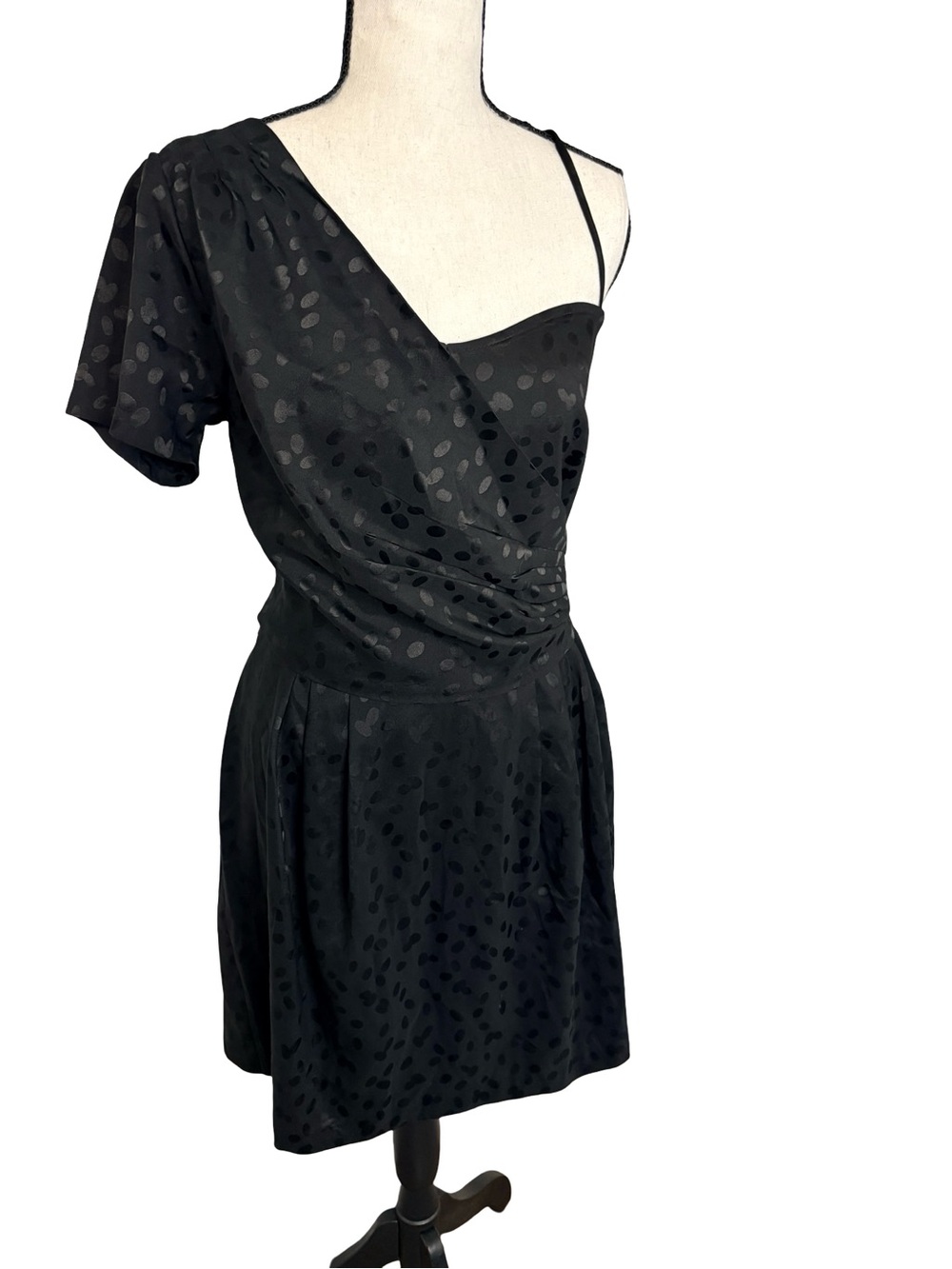 Urban Outfitters Reformed Black One‎ Shoulder Jacquard Mini Dress Size L LBD